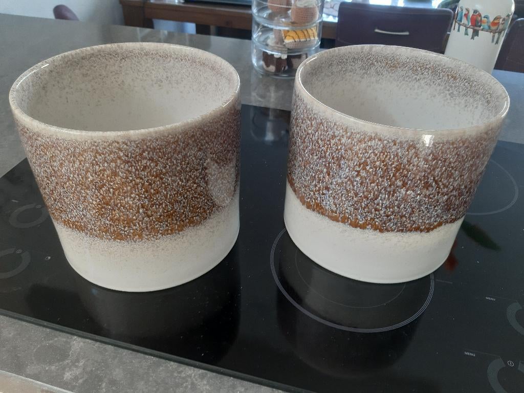 2 grote bloempotten, Tuin en Terras, Bloempotten, Ophalen, 40 cm of meer, Rond, Binnen