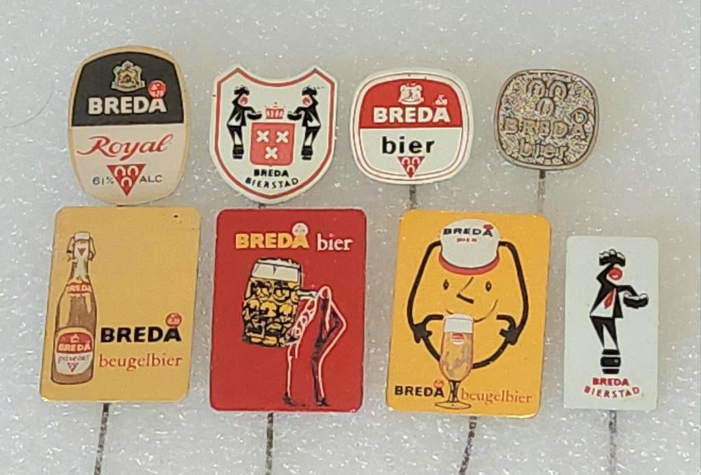 8 Vintage Breda Bier Speldjes - Verzameling, Verzamelen, Ophalen of Verzenden, Gebruikt, Merk, Speldje of Pin
