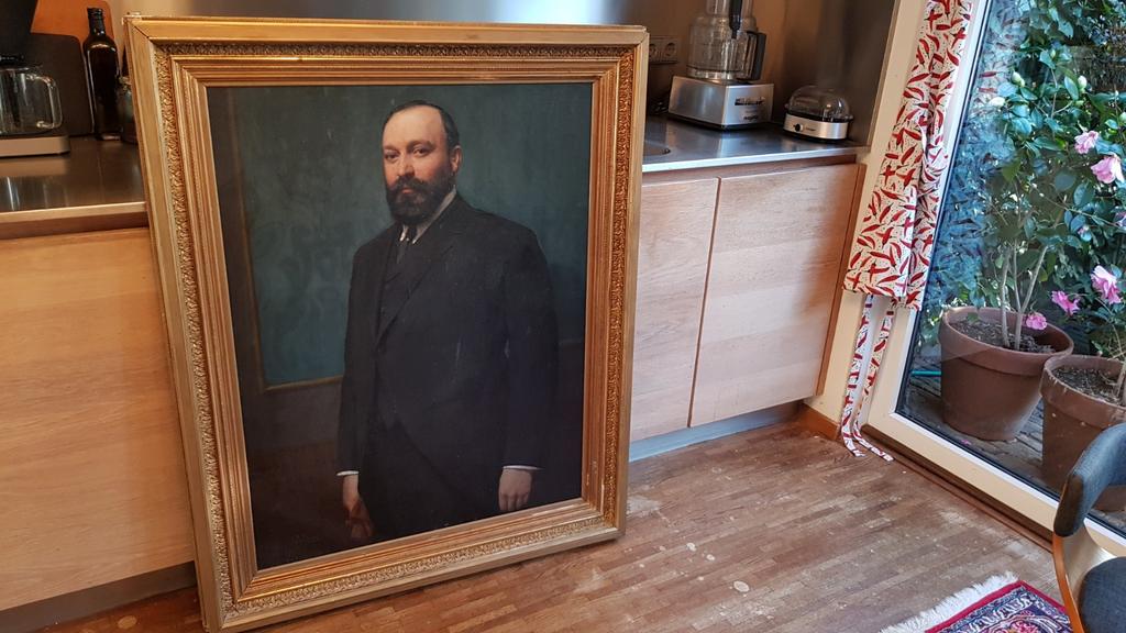 Schilderij portret man baard olie op doek goud houten lijst, Ophalen of Verzenden