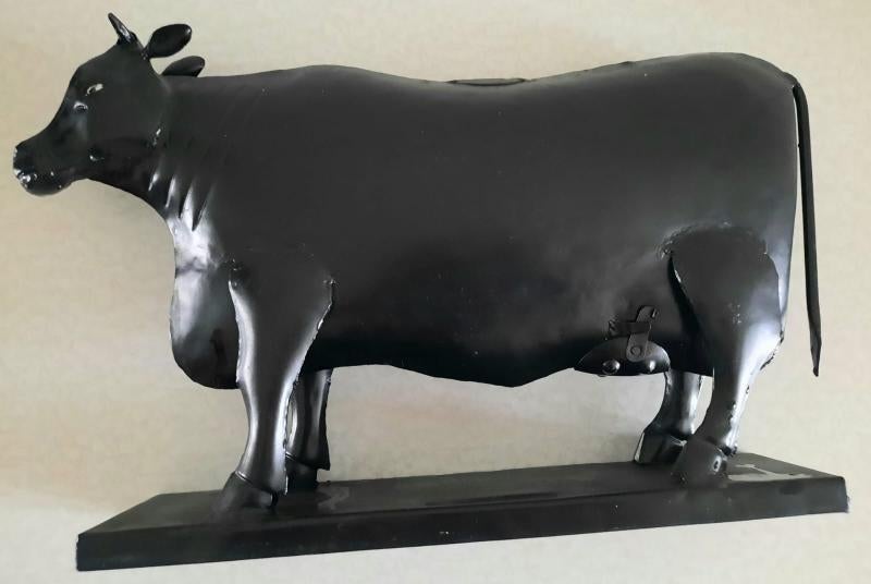 Zeer grote zwarte ijzeren spaarpot koe, Ophalen of Verzenden, Zo goed als nieuw, Metaal of Blik, Dier