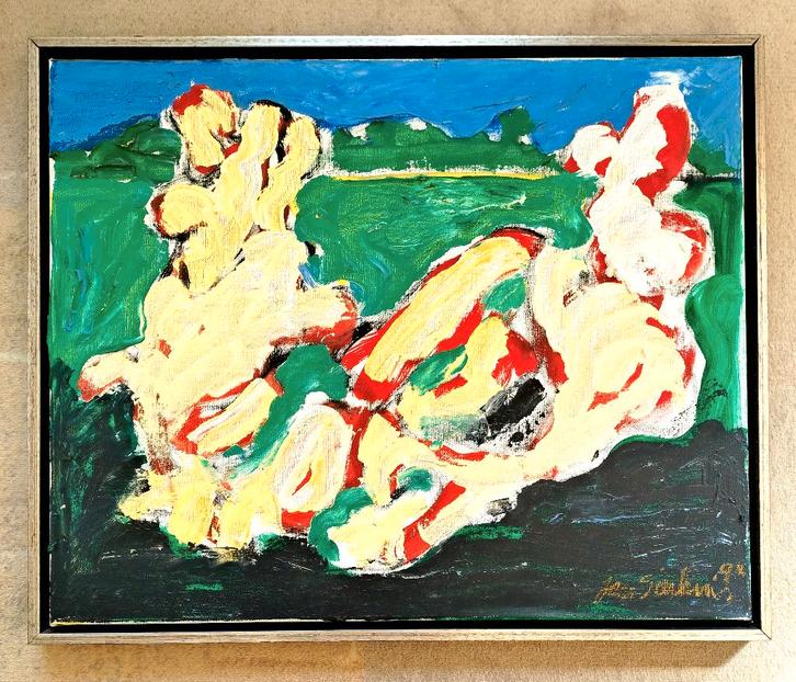 = Jan Sierhuis 1928-2023 = abstract = doek 65 x 80 cm =, Antiek en Kunst, Kunst | Schilderijen | Abstract, Ophalen of Verzenden