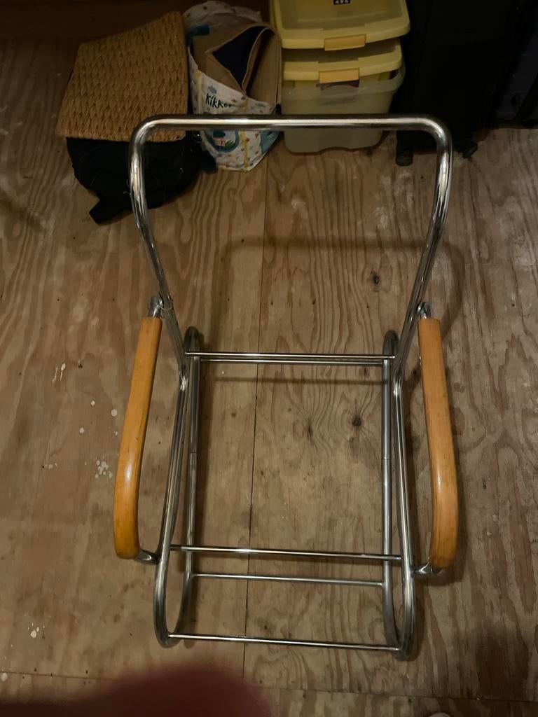Vintage Chromen Stoel met Houten Armleuningen, Huis en Inrichting, Stoelen, Overige kleuren, Ophalen of Verzenden, Zo goed als nieuw