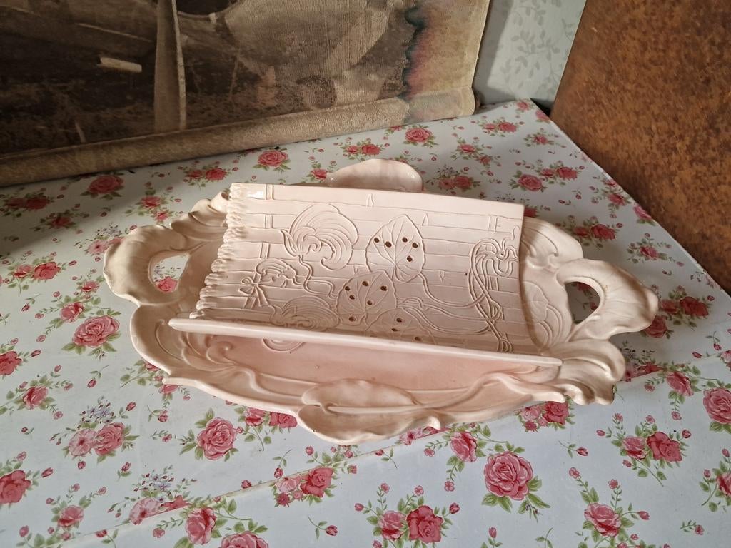 Art nouveau zachtroze aspergeschaal, Ophalen of Verzenden