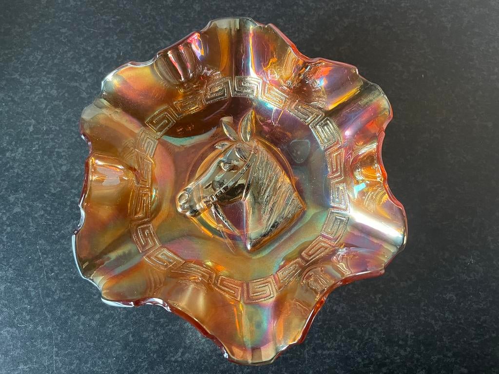 Carnival glas schaal met paard jaren 30, Antiek en Kunst, Antiek | Glas en Kristal, Ophalen