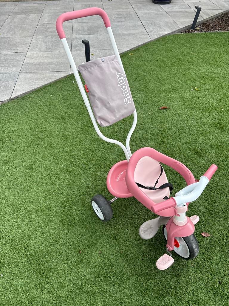 Smoby driewieler roze - Zo goed als nieuw, Fietsen en Brommers, Fietsen | Driewielers, Ophalen, Zo goed als nieuw, Duwstang