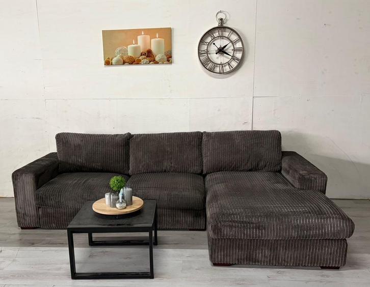 Hoekbank Ribstof - Professioneel gereinigd, Huis en Inrichting, Banken | Bankstellen, Zo goed als nieuw, Hoekbank, Vierpersoons of meer