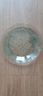 Glazen schaal met schelpen motief, Schaal, Rond, Ophalen of Verzenden, Glas