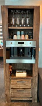 Acacia houten koffie/wijn kast met inbouw koffiemachine, Ophalen, Gebruikt, Koffiemachine, Koffiebonen