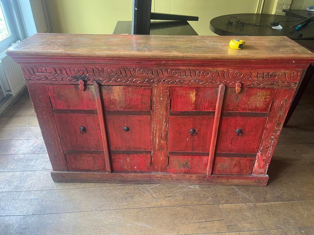 Antiek Chinees Rood Houten Dressoir / TV Kast, Ophalen