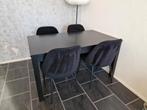 Uitschuifbare eettafel Bjursta met velvet stoelen, Ophalen, Gebruikt, Vierkant, 50 tot 100 cm