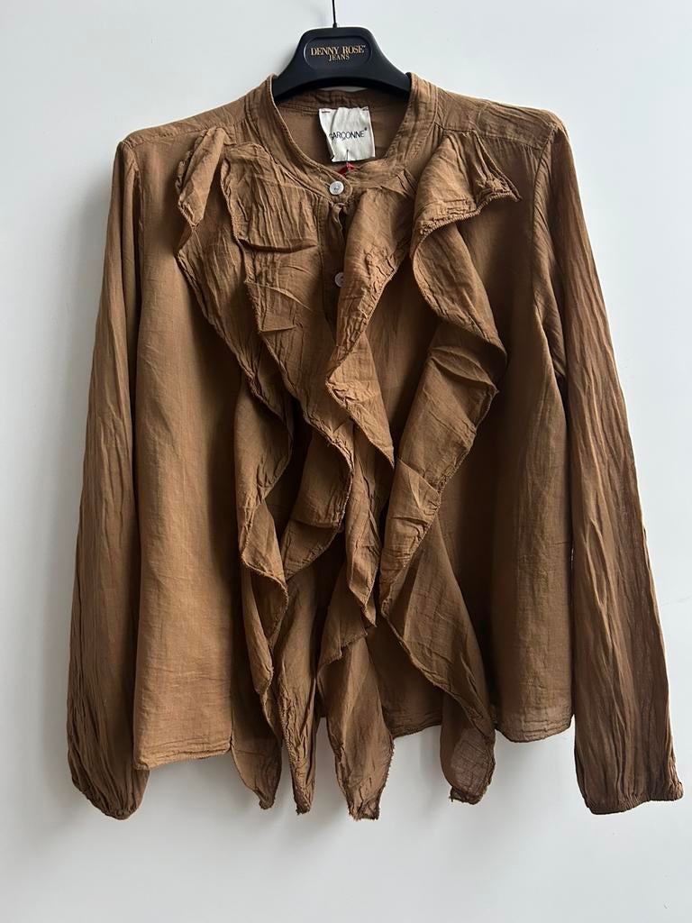GARCONNE blouse met volants bruin mt TU, Kleding | Dames, Verzenden, Parijs, Nieuw, Garconne