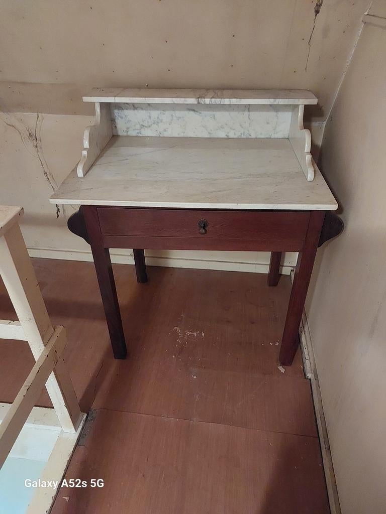 Antieke wastafel met marmeren blad en lade, Ophalen