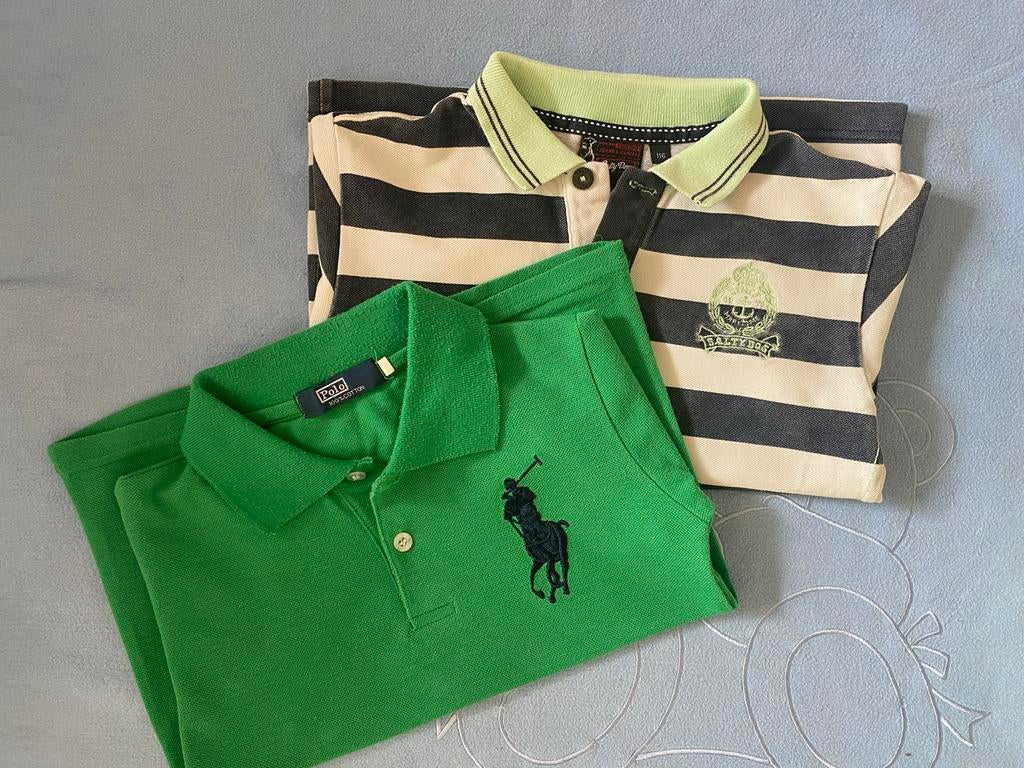 Twee leuke Poloshirt Groen en Gestreept in maat 110-116, Kinderen en Baby's, Kinderkleding | Maat 110, Ophalen of Verzenden, Zo goed als nieuw