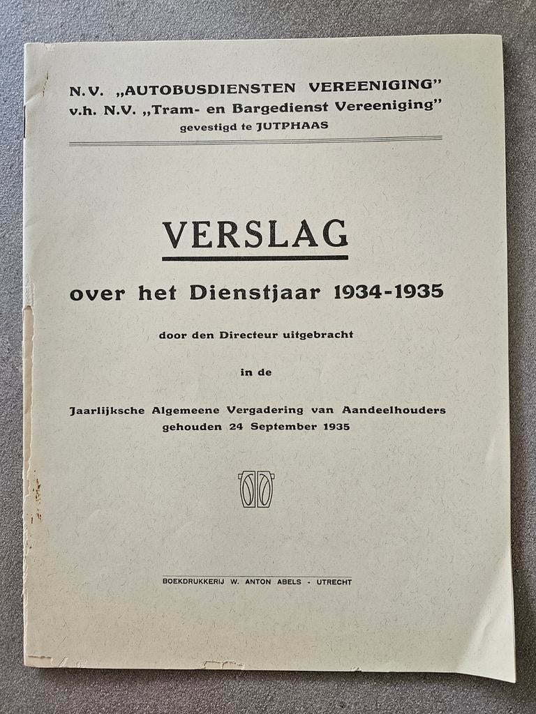 Verslag Autobusdiensten Vereniging 1934-1935 Jutphaas, Ophalen of Verzenden, Gelezen, Directeur N.V. Autobusdiensten Vereeniging