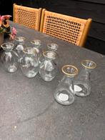 8 Kleine vaasjes met gouden rand - Bruiloft decoratie, Gebruikt, Overige kleuren, Ophalen of Verzenden, Glas
