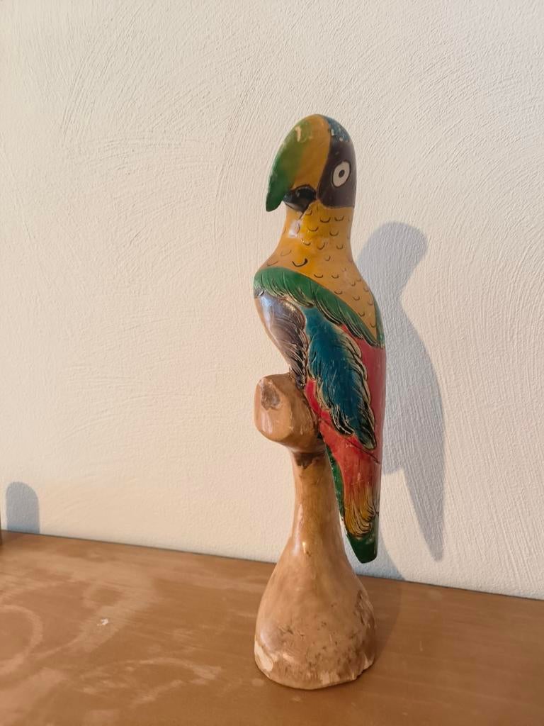 Vintage Houtsnijwerk papegaai, Ophalen of Verzenden