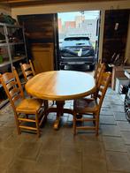 Massief eikenhouten eettafel met 4 stoelen, Ophalen, Gebruikt, 100 tot 150 cm, Klassiek