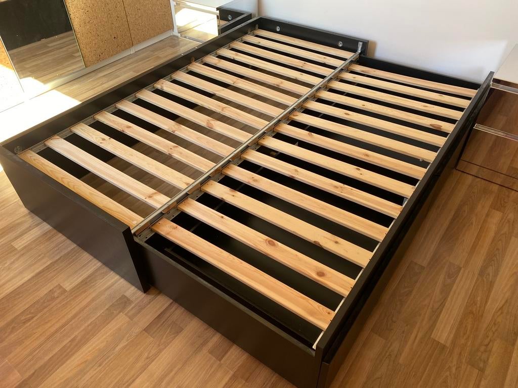 Ikea Flekke Bedbank zwart 80x200 uitschuifbaar met lades, Ophalen, Zwart, Tweepersoons, Zo goed als nieuw