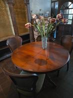 Prachtige mahonie  eethoek met kolom tafel, Ophalen, Rechthoekig, 200 cm of meer, 50 tot 100 cm