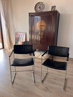 Design stoelen zwart leer en chroom, Twee, Zwart, Leer, Ophalen of Verzenden