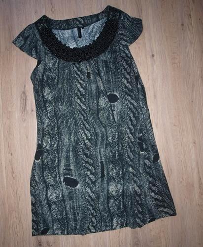 Zwart Beige Jurk Geisha met Kralenhals (M), Kleding | Dames, Jurken, Gedragen, Maat 38/40 (M), Zwart, Knielengte, Ophalen of Verzenden