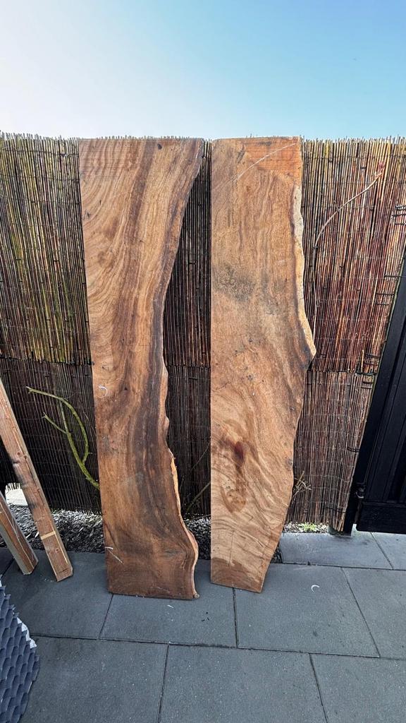 2 Unieke bladen tropisch hout (Cenisero), Doe-het-zelf en Verbouw, Ophalen, Nieuw, 200 tot 250 cm, Plank