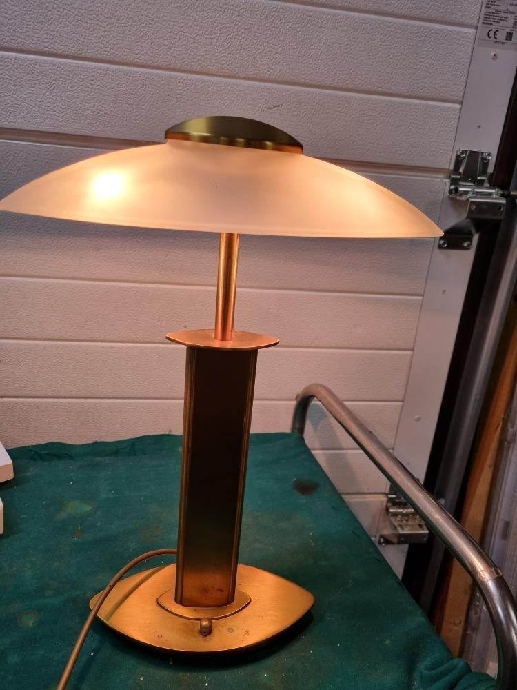 bureau tafellamp holtkotter messing glas kap vintage, Huis en Inrichting, Lampen | Overige, Ophalen of Verzenden, 'T Olde Gre-j
