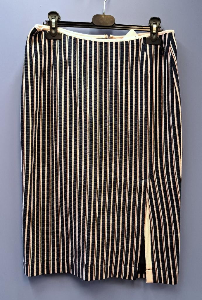 Dame Blanche koker rok midi blauw/ roze gestreept S nr 45110, Blauw, ., Dame Blanche, Ophalen of Verzenden