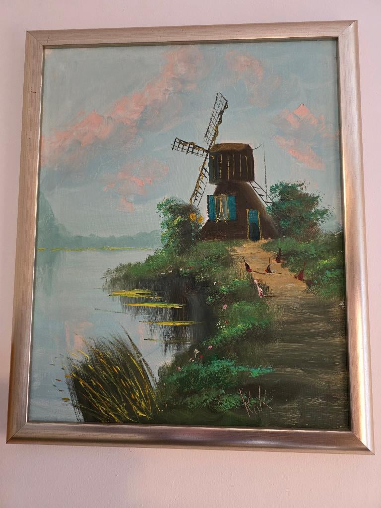 Schilderij van Molen aan Water, Antiek en Kunst, Kunst | Schilderijen | Klassiek, Ophalen