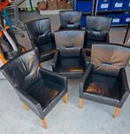 6 zwart leren stoelen | 6 eetkamerstoelen, Ophalen, Gebruikt, Zwart, Modern