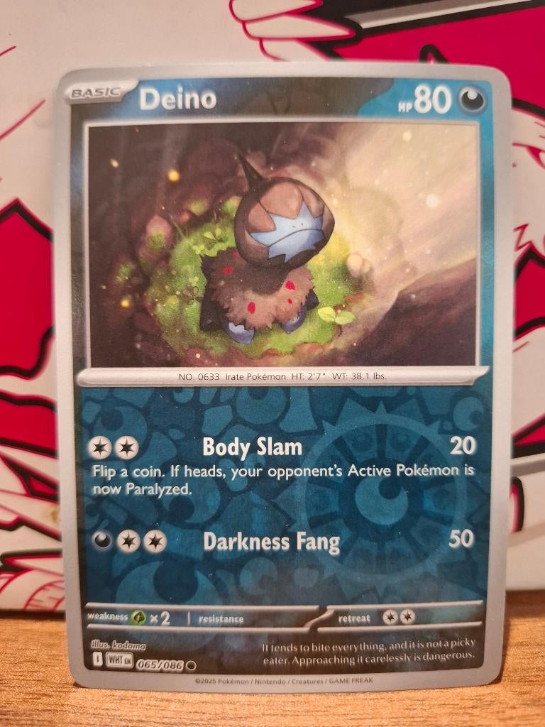 Pokemon Deino WHT 065/086 reverse holo, Ophalen of Verzenden, Nieuw, Losse kaart
