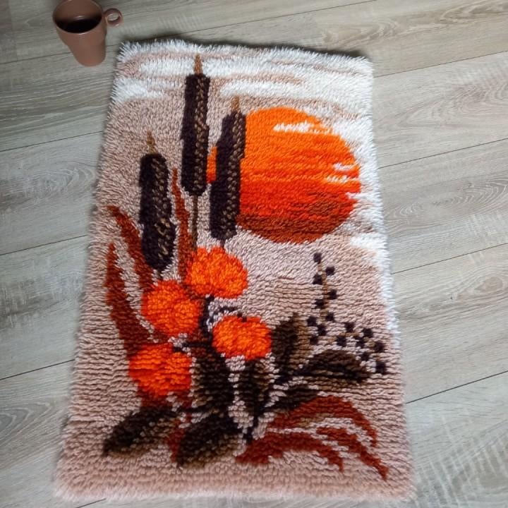 Hoogpolig Smyrna kleed - Natuurthema - Oranje, bruin, crème, Minder dan 50 cm, Gebruikt, 50 tot 100 cm, Ophalen of Verzenden