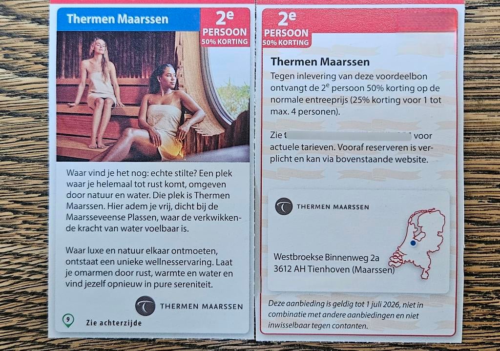 Sauna Thermen Maarssen 2e persoon 50% korting., Tickets en Kaartjes
