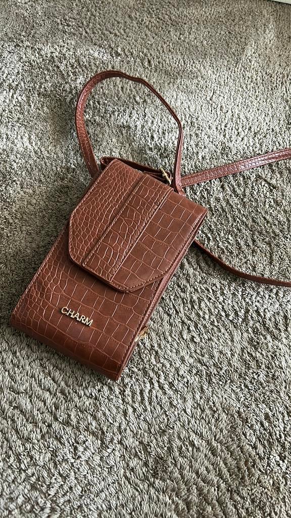 Super leuk bruin croco print schoudertasje van Charm, Ophalen of Verzenden, Zo goed als nieuw, Bruin