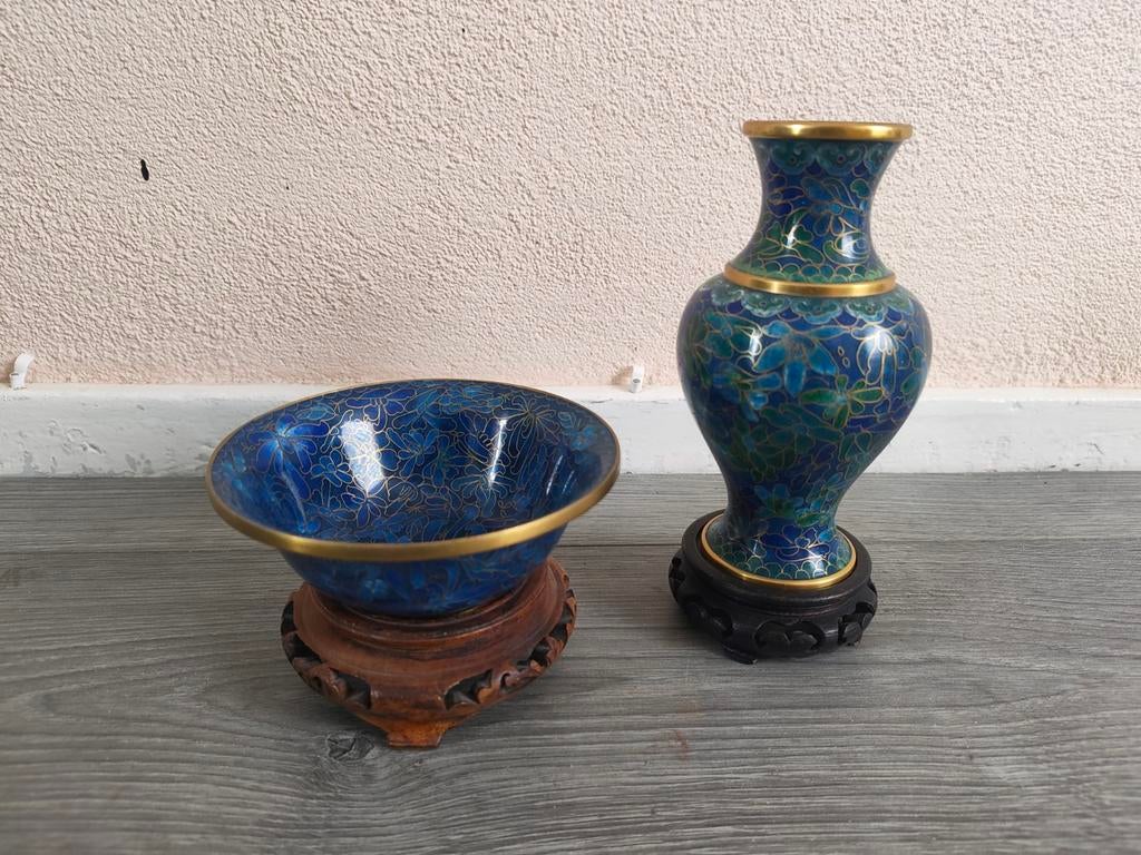 Cloisonné vaas en kom, Antiek en Kunst, Antiek | Vazen, Ophalen of Verzenden