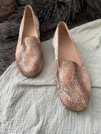 Durea Instappers met Slangenprint bruin/beige/goud maat 38, Bruin, Instappers, Ophalen of Verzenden, Zo goed als nieuw