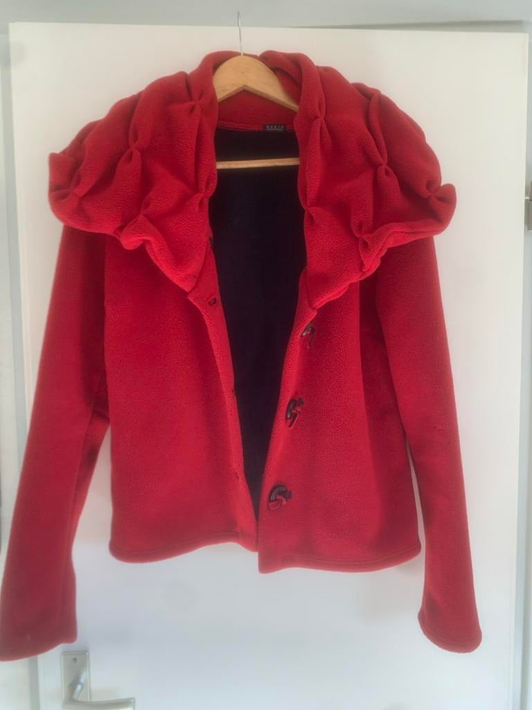 Rood fleece jasje met unieke details - Boris Industries, Kleding | Dames, Ophalen of Verzenden, Zo goed als nieuw, Maat 38/40 (M)