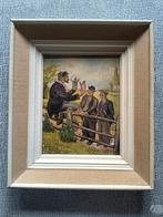 Grappig Schilderij poppenspeler met vagebonden in landschap, Ophalen of Verzenden