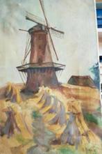 Fraai oud olieverf schilderij molen korenschoven A. Baas, Antiek en Kunst, Ophalen
