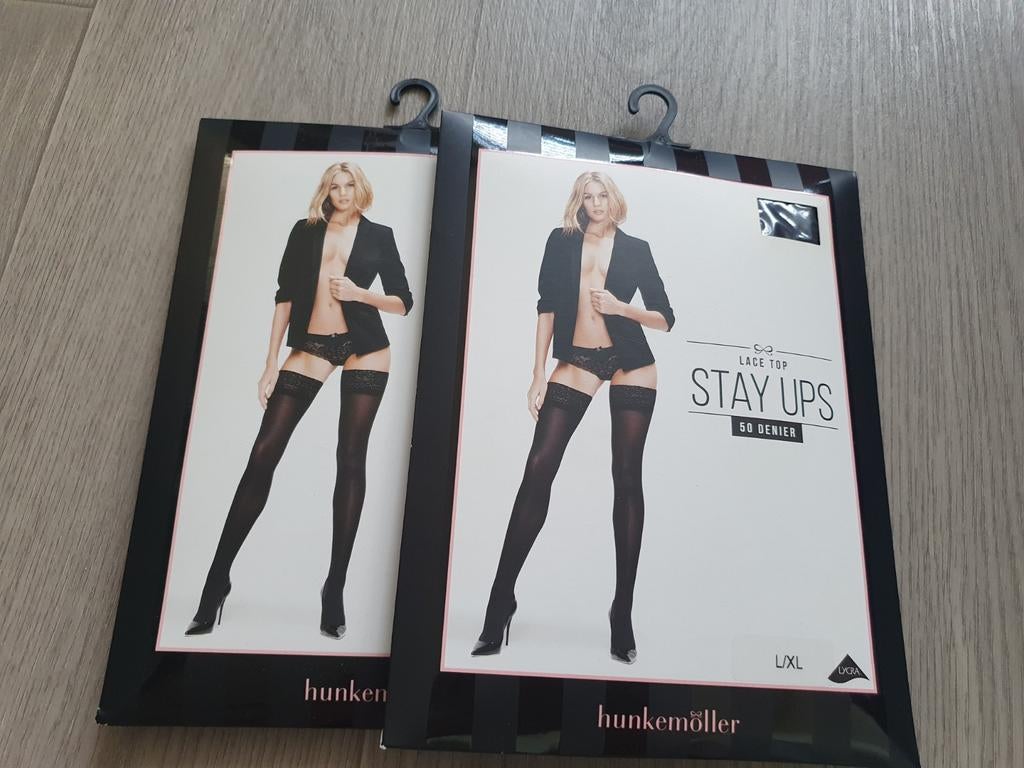 2x Hunkemöller Hold Up Kousen Zwart Maat L/XL, Verzenden