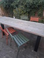 Set van 4 metalen tuinstoelen - groen en oranje, Tuin en Terras, Tuinstoelen, Ophalen, Gebruikt, Metaal