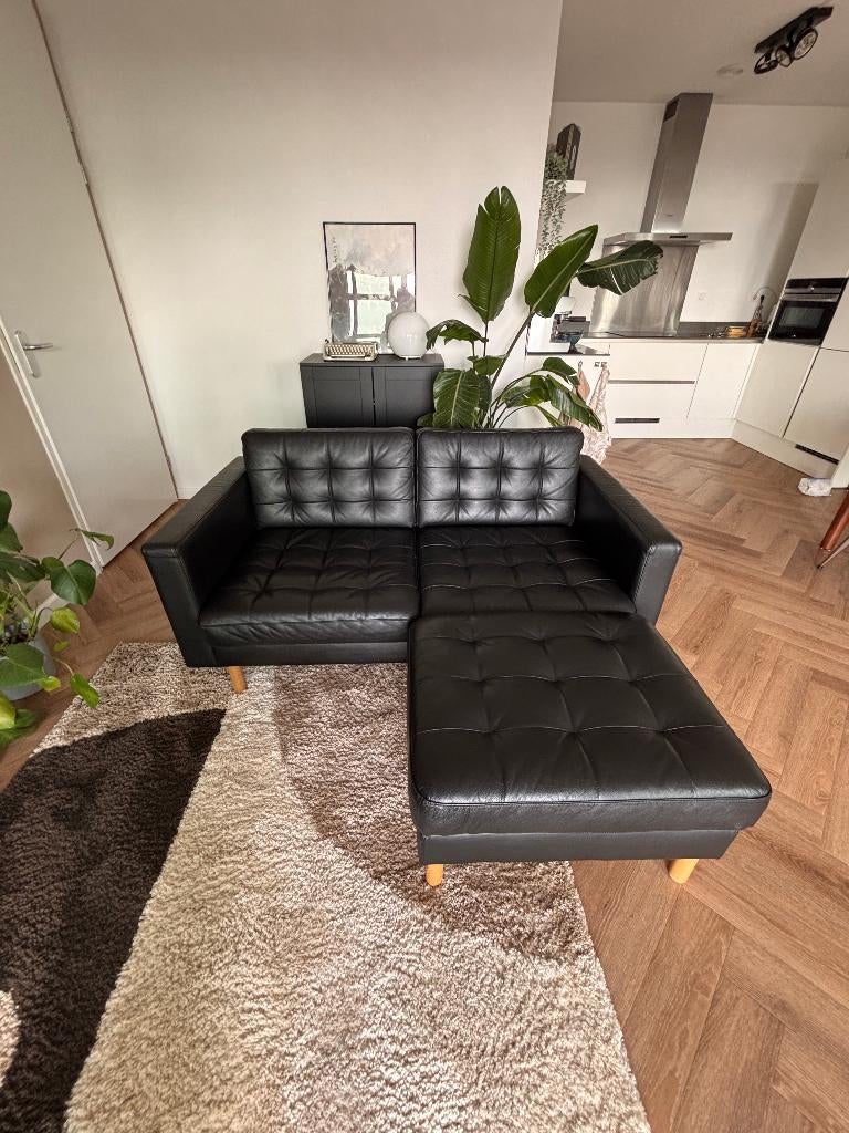 Bank IKEA Landskrona 2-zits  + hocker leer  (ZGAN), Ophalen, 150 tot 200 cm, Hoekbank, Tweepersoons