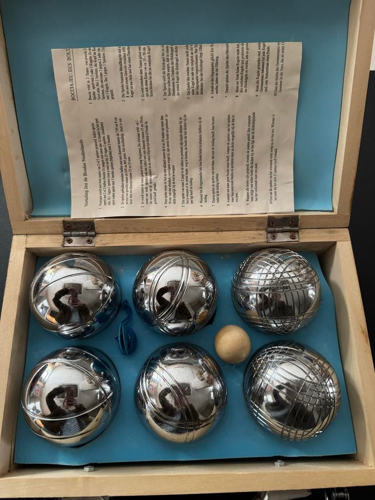 Jeu de boules set in houten kist - 6 ballen, Sport en Fitness, Overige Sport en Fitness, Ophalen, Gebruikt