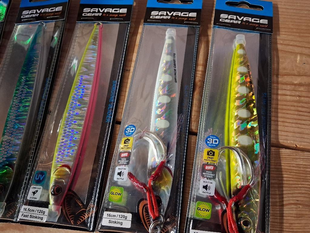 5x Savage Jigs (Slim Jig Minnow+Sardine Slider) 120 grams, Watersport en Boten, Tinstraat, Savage Gear, Nieuw, Ophalen of Verzenden