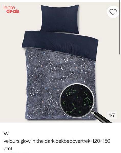 Velours glow in the dark dekbedovertrek (120x150 cm), Huis en Inrichting, Slaapkamer | Beddengoed, Eenpersoons, Blauw, Dekbedovertrek