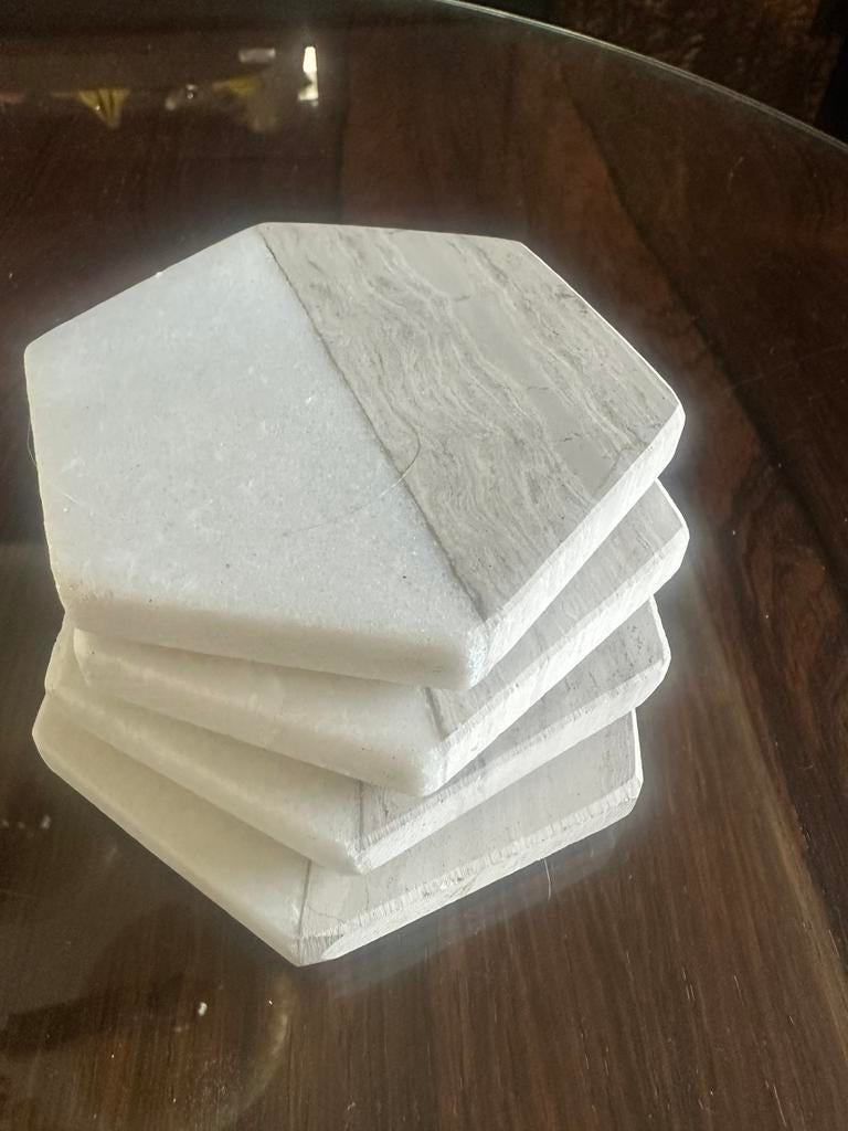 Marmer onderzetters 4 stuks, Ophalen of Verzenden, Zo goed als nieuw, Glas of Kopje