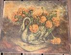 Schilderij met oranje bloemen in zwaanvaas, Antiek en Kunst, Kunst | Schilderijen | Klassiek, Ophalen