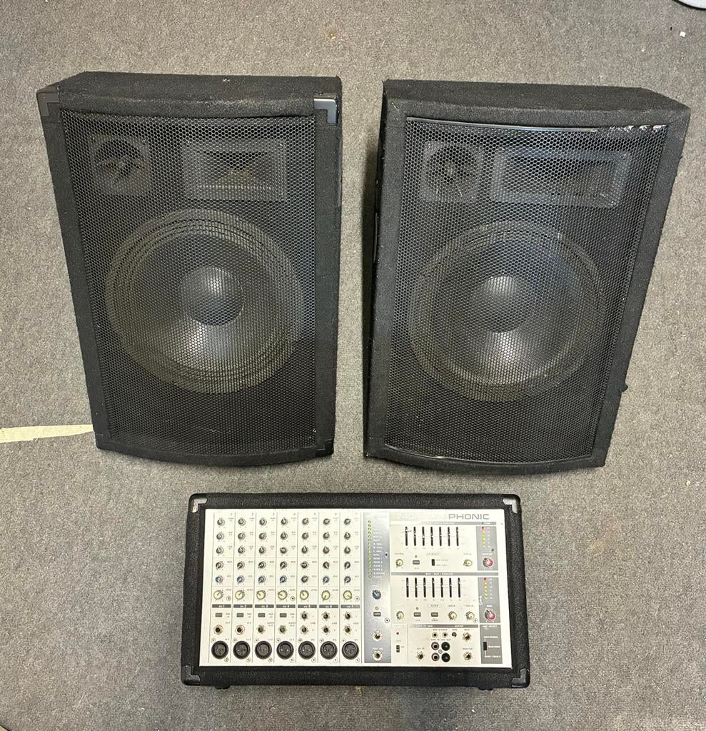 Powered mixer met 2 monitoren, Muziek en Instrumenten, Ophalen, Gebruikt, Minder dan 500 watt, Monitor(versterker)
