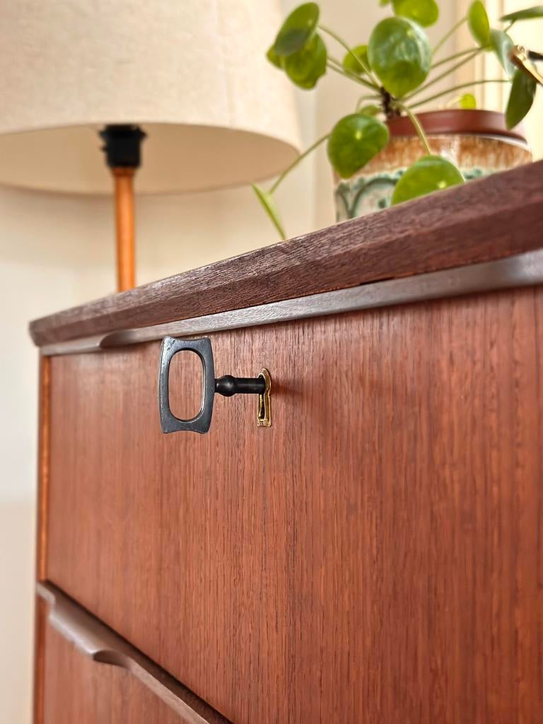 Vintage ladekast teak hout jaren 50/60 Deens Scandinavisch, Ophalen, Gebruikt, Teakhout, 50 tot 100 cm