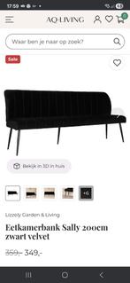 Eetkamerbank Sally 200cm zwart velvet, Huis en Inrichting, Driepersoons, 75 tot 100 cm, Ophalen of Verzenden, Zo goed als nieuw